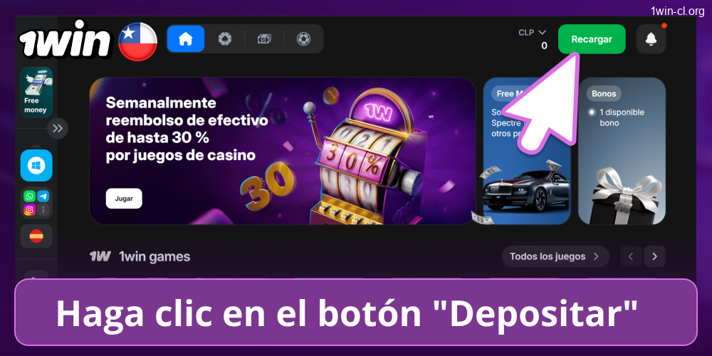 Iniciar recarga en 1win CL