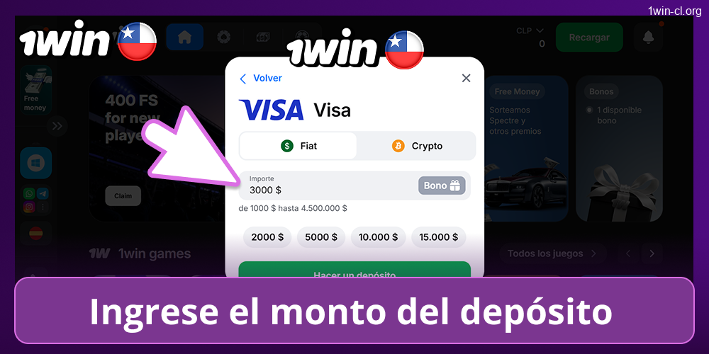Definir monto en 1win Chile