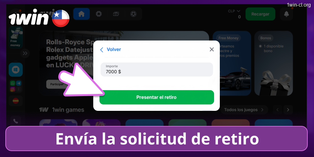 Solicitud de retiro 1win CL
