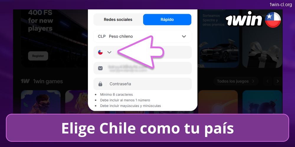 1win en Chile: Selección de país