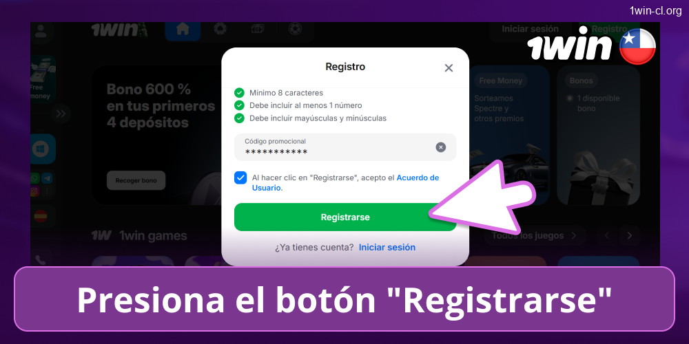 1win para chilenos: Completar registro